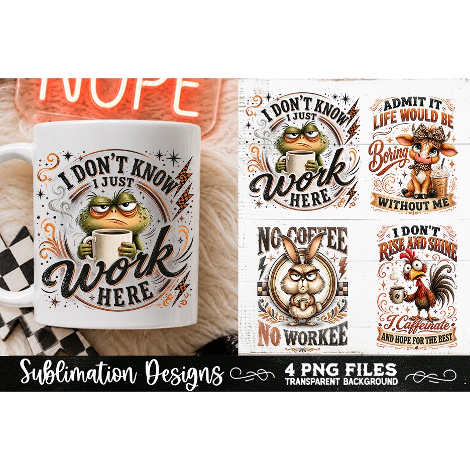 Funny Coffee Animals PNG Sublimation Designs 4 Files (14)
