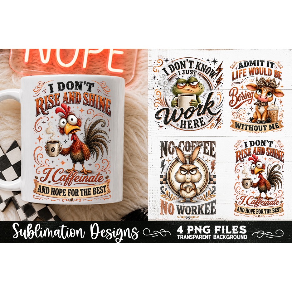Funny Coffee Animals PNG Sublimation Designs 4 Files (14) 4