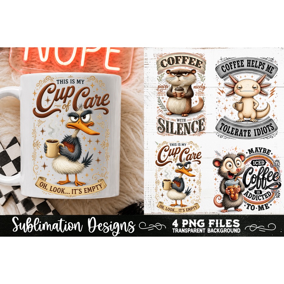 Funny Coffee Animals PNG Sublimation Designs 4 Files (15)