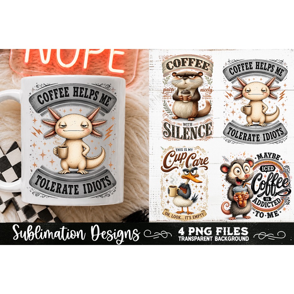 Funny Coffee Animals PNG Sublimation Designs 4 Files (15) 4
