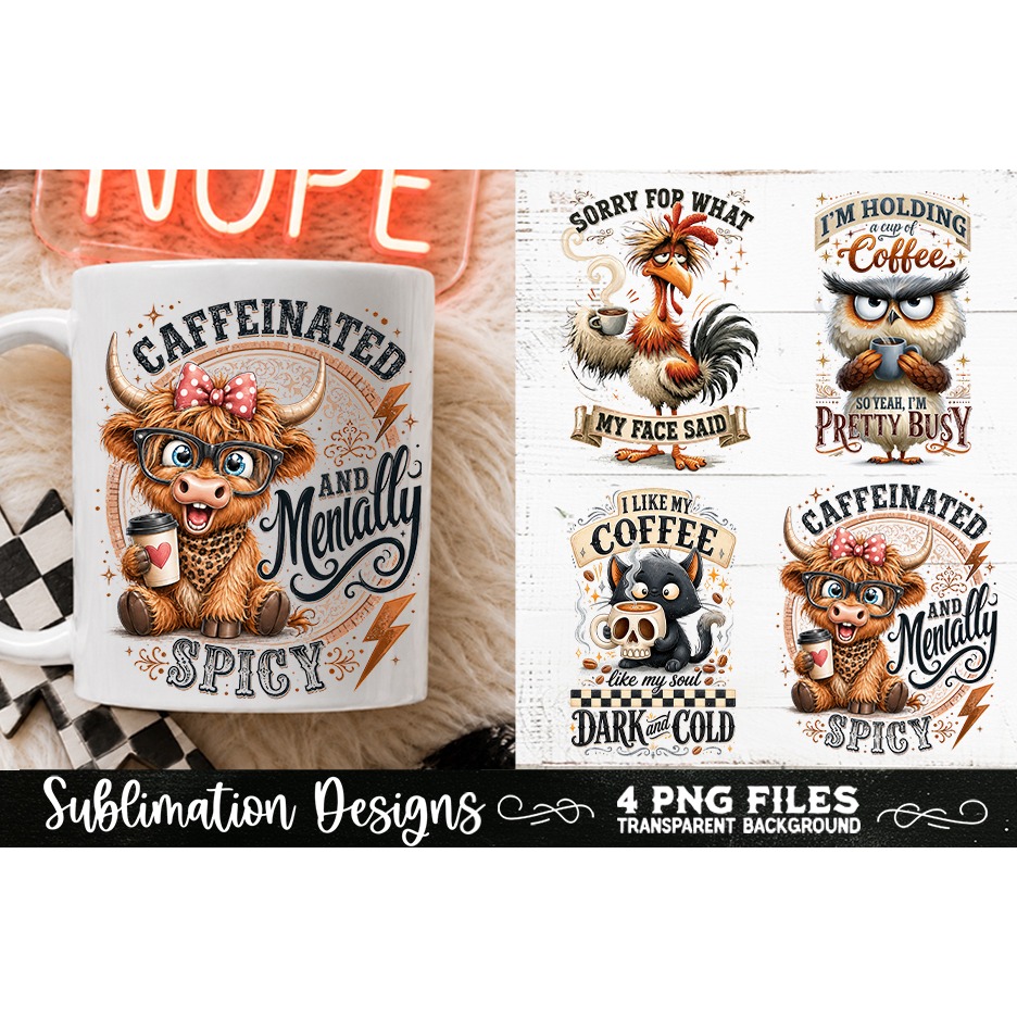 Funny Coffee Animals PNG Sublimation Designs 4 Files (16)