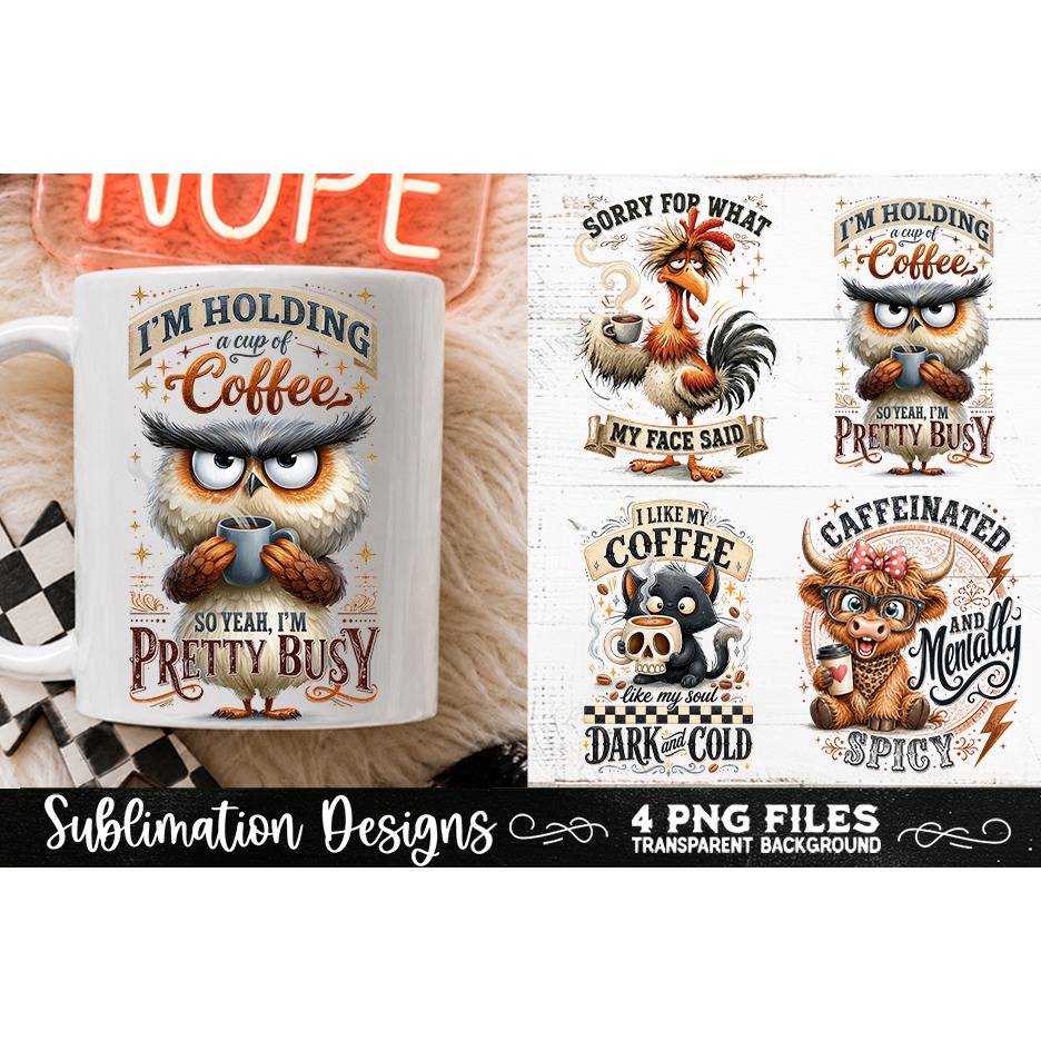 Funny Coffee Animals PNG Sublimation Designs 4 Files (16) 4