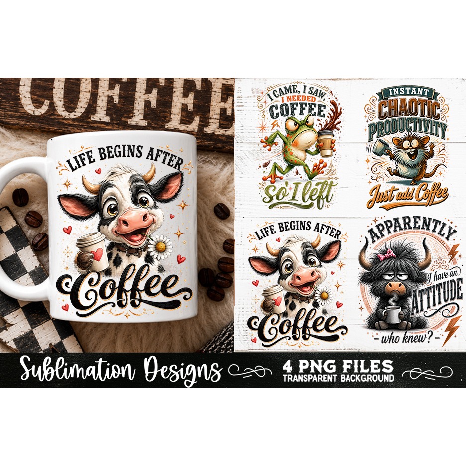 Funny Coffee Animals PNG Sublimation Designs 4 Files (17) 3