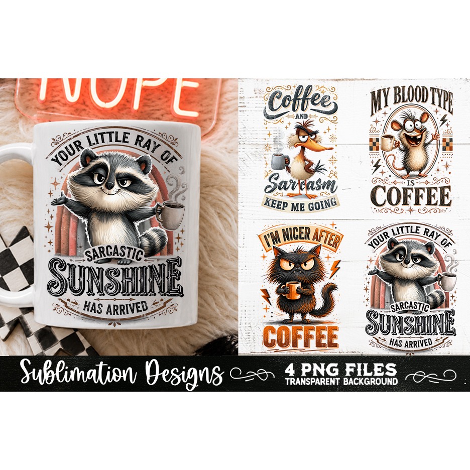 Funny Coffee Animals PNG Sublimation Designs 4 Files (18)