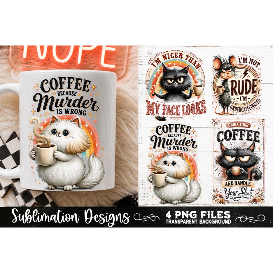 Funny Coffee Animals PNG Sublimation Designs 4 Files (19)