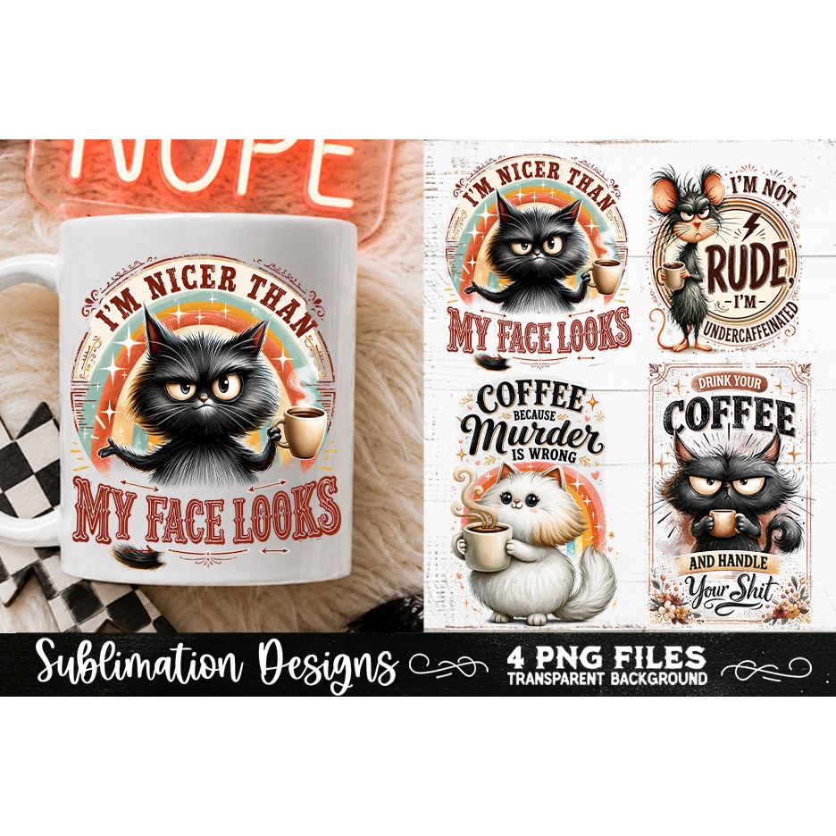 Funny Coffee Animals PNG Sublimation Designs 4 Files (19) 2