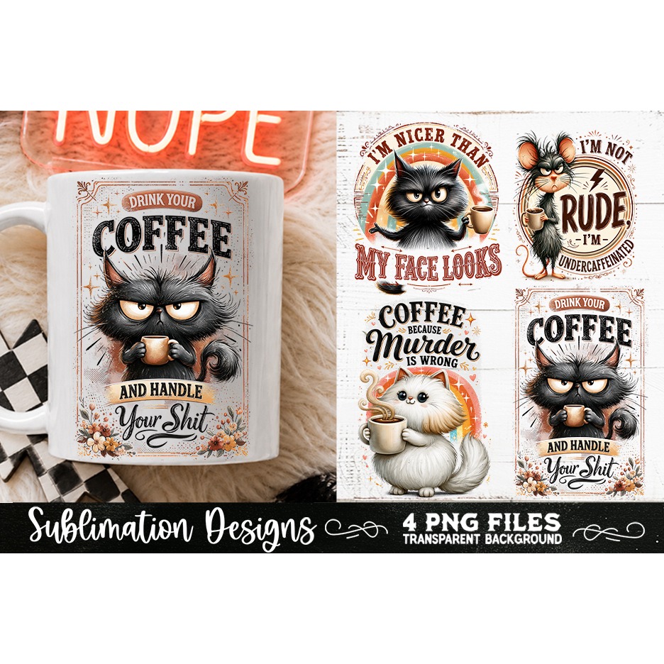 Funny Coffee Animals PNG Sublimation Designs 4 Files (19) 4