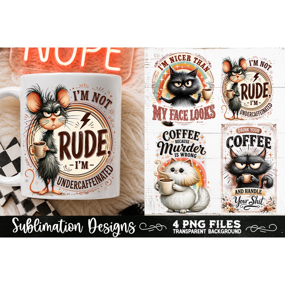 Funny Coffee Animals PNG Sublimation Designs 4 Files (19) 5