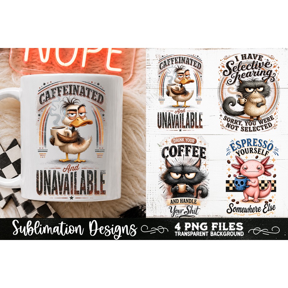 Funny Coffee Animals PNG Sublimation Designs 4 Files (2) 3