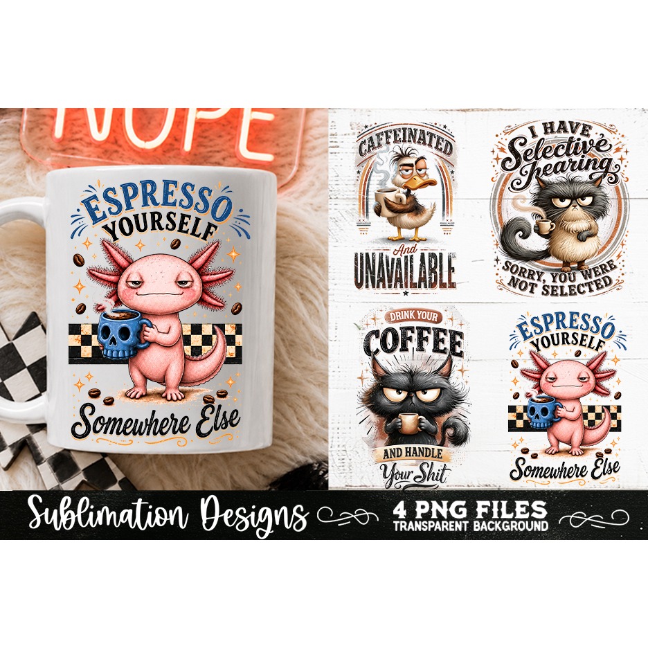 Funny Coffee Animals PNG Sublimation Designs 4 Files (2) 5