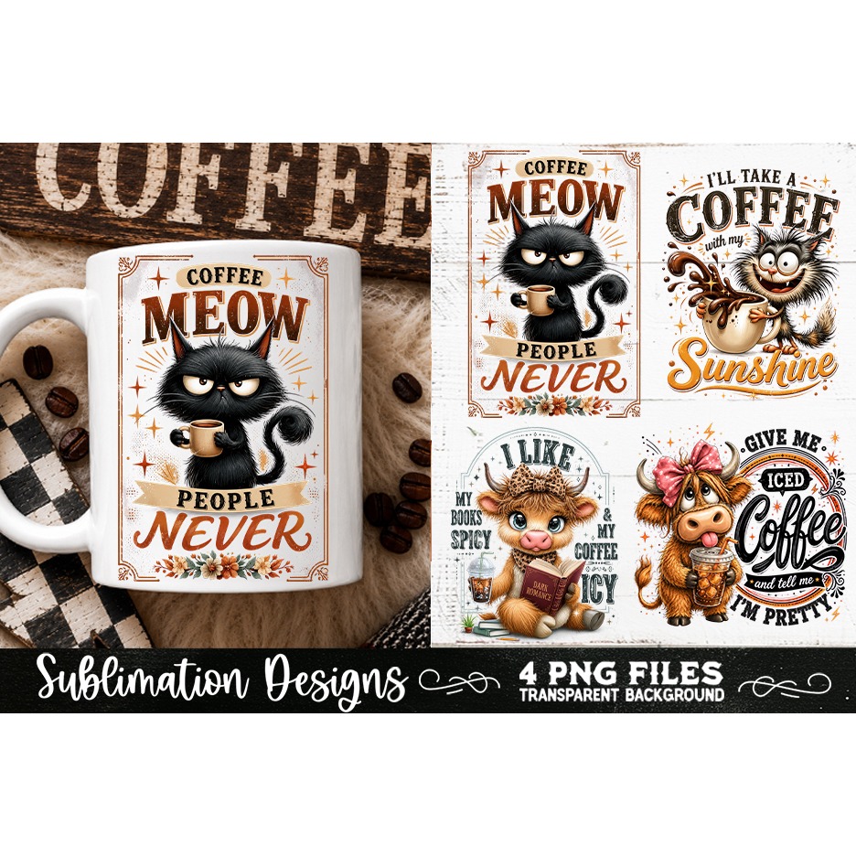 Funny Coffee Animals PNG Sublimation Designs 4 Files (20)