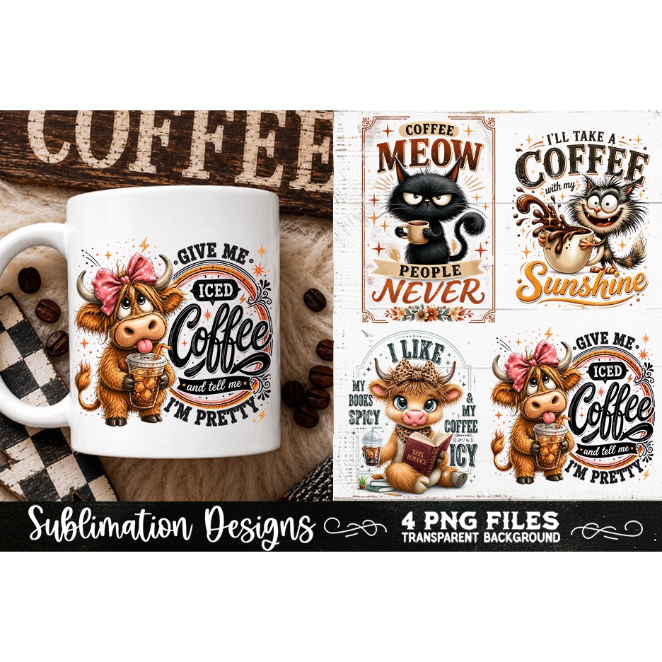 Funny Coffee Animals PNG Sublimation Designs 4 Files (20) 3
