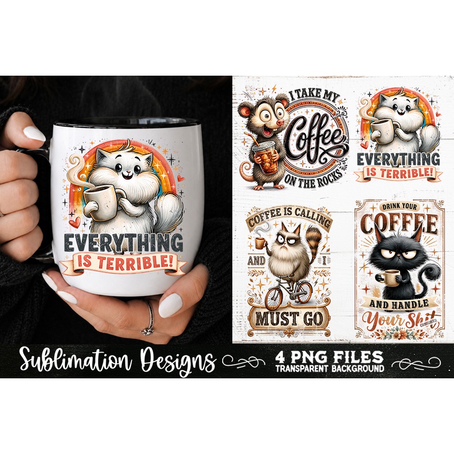 Funny Coffee Animals PNG Sublimation Designs 4 Files (21)