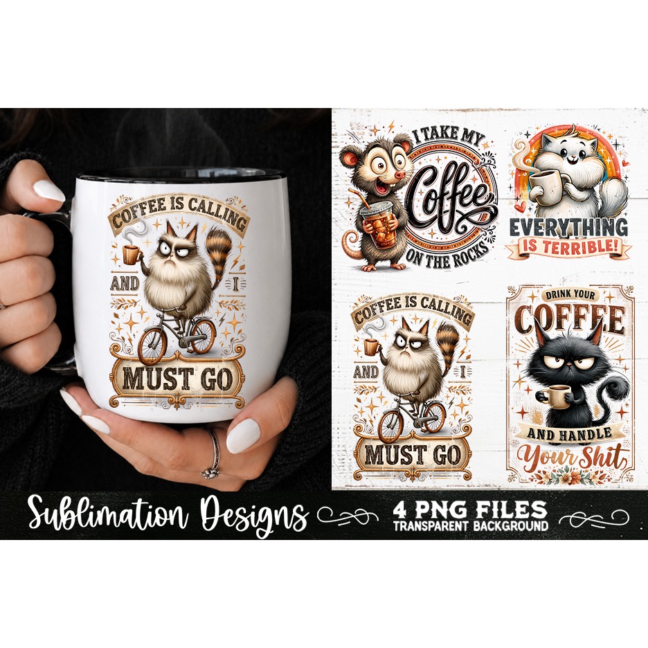 Funny Coffee Animals PNG Sublimation Designs 4 Files (21) 4