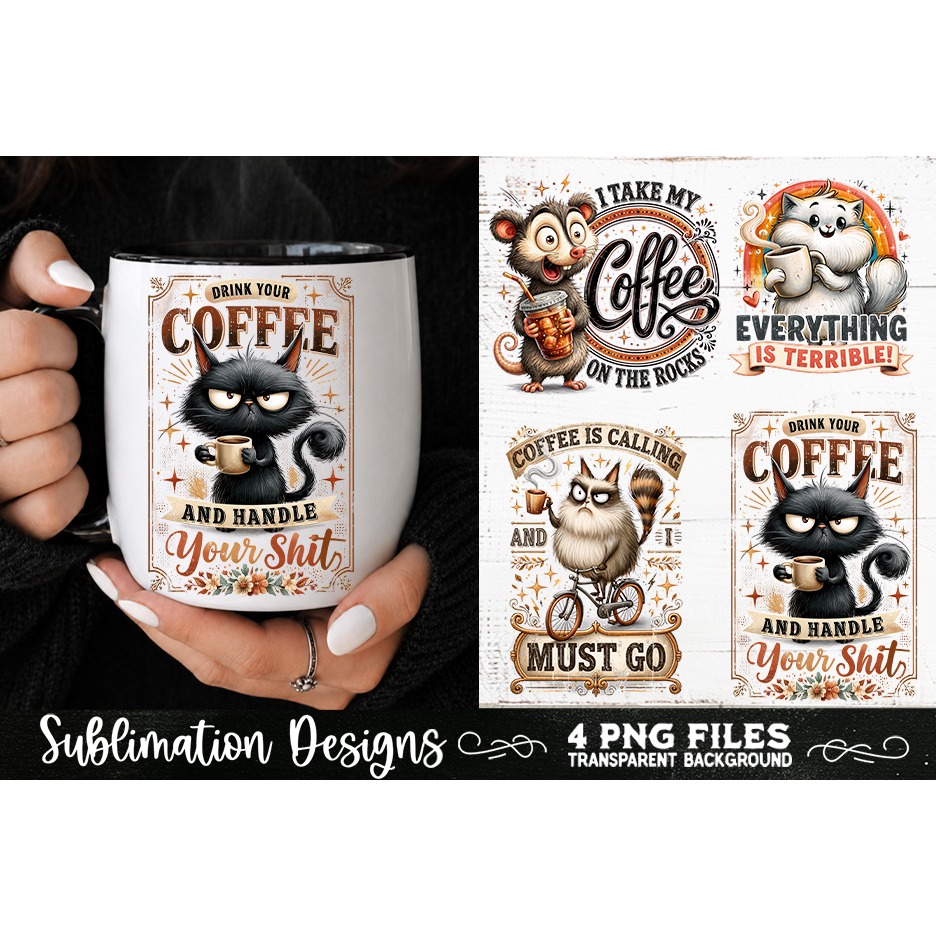 Funny Coffee Animals PNG Sublimation Designs 4 Files (21) 5
