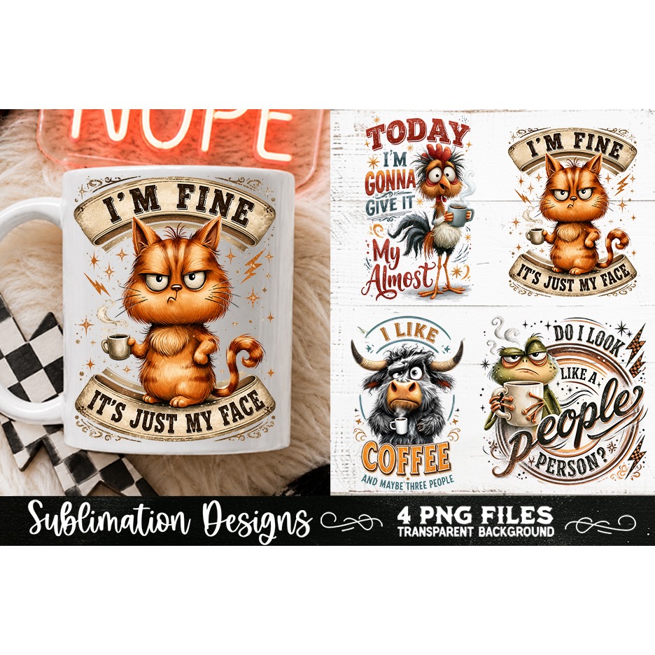 Funny Coffee Animals PNG Sublimation Designs 4 Files (22)