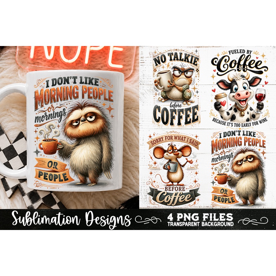 Funny Coffee Animals PNG Sublimation Designs 4 Files (24)