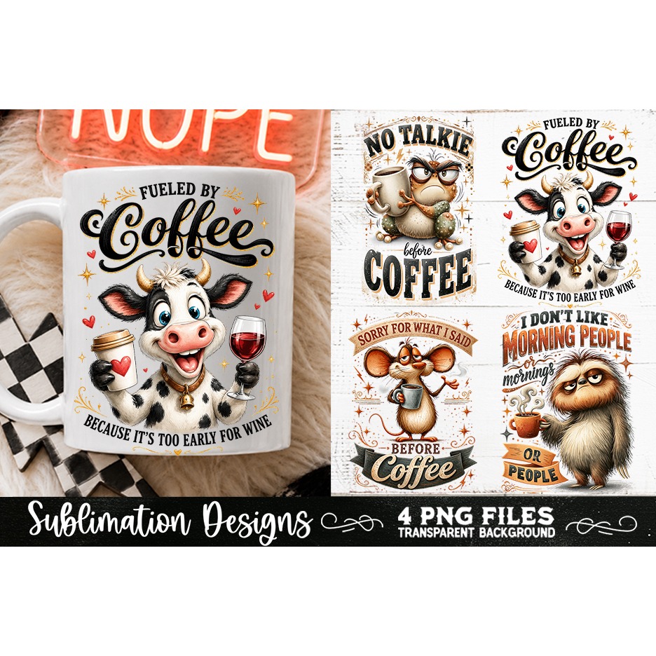 Funny Coffee Animals PNG Sublimation Designs 4 Files (24) 4