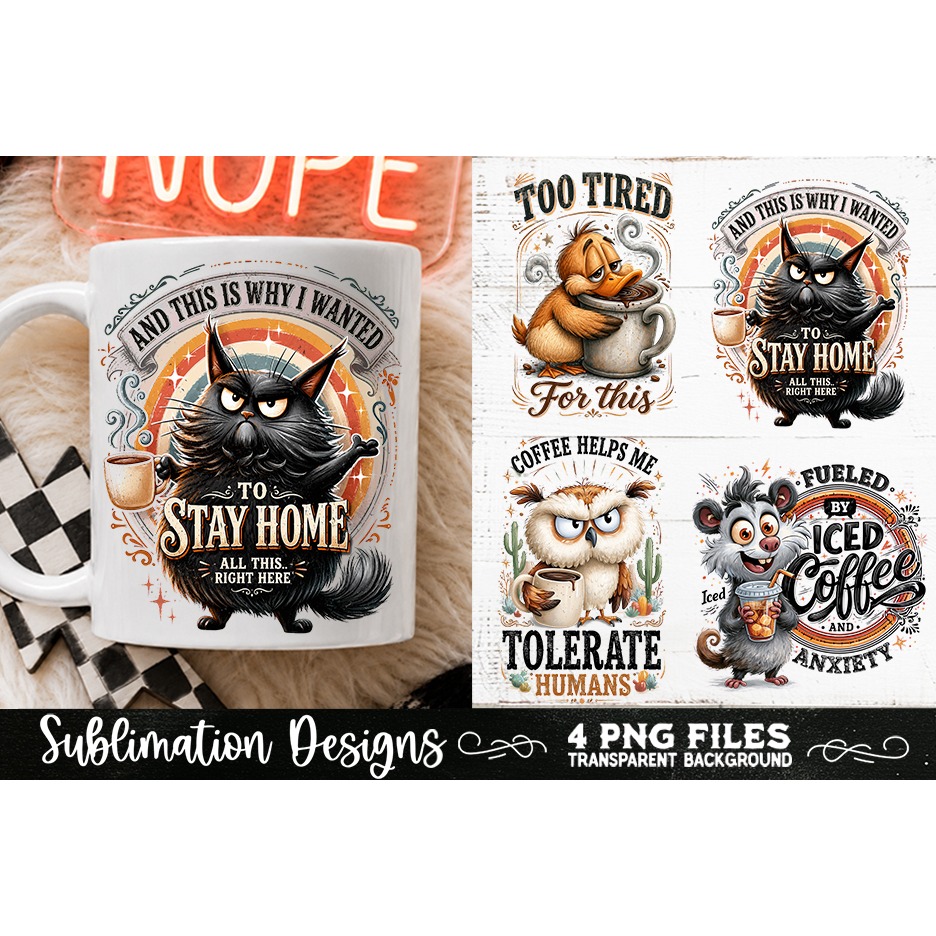 Funny Coffee Animals PNG Sublimation Designs 4 Files (25)