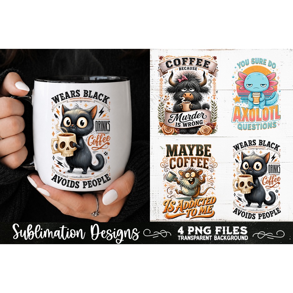Funny Coffee Animals PNG Sublimation Designs 4 Files (3)