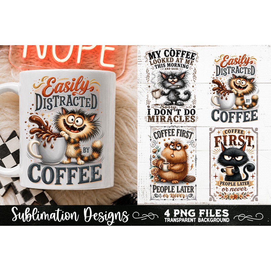 Funny Coffee Animals PNG Sublimation Designs 4 Files (6)