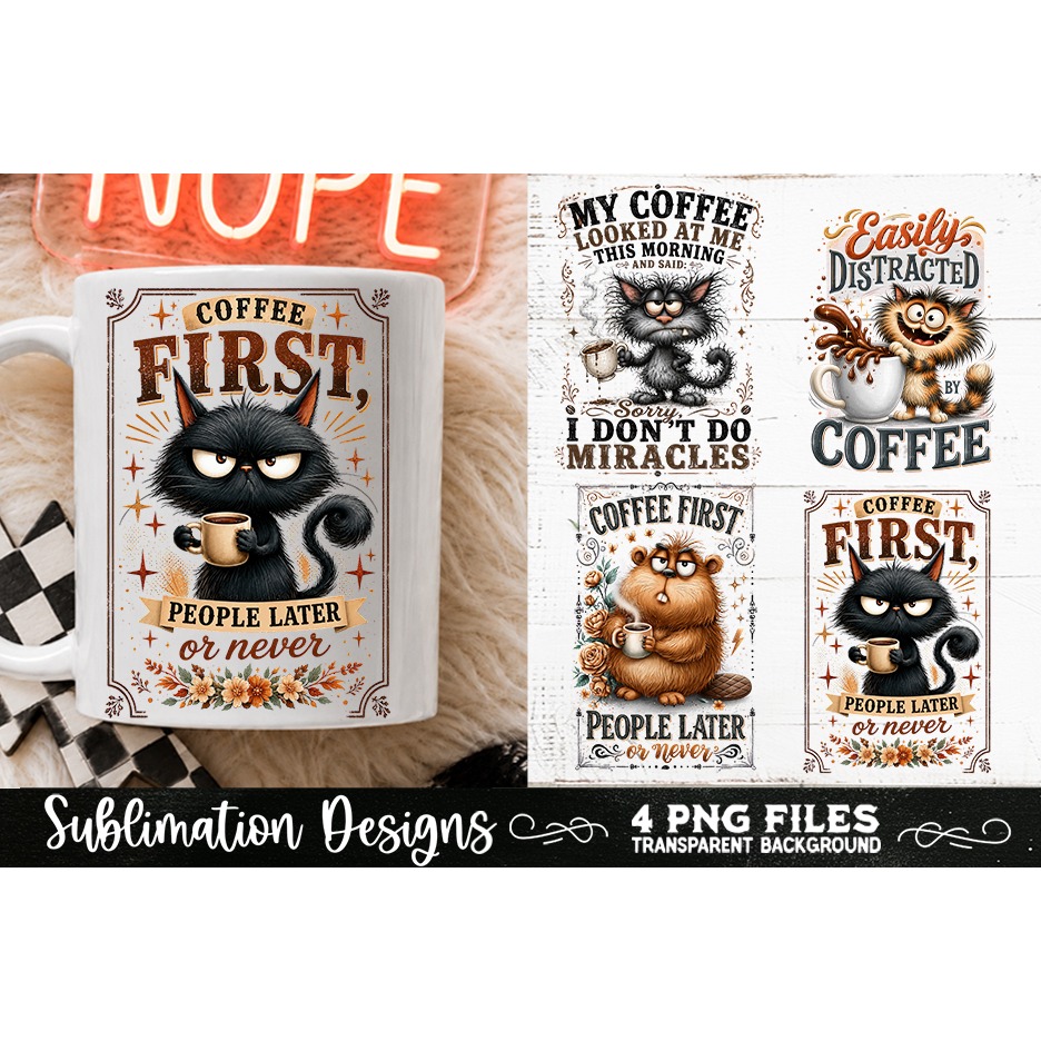 Funny Coffee Animals PNG Sublimation Designs 4 Files (6) 4