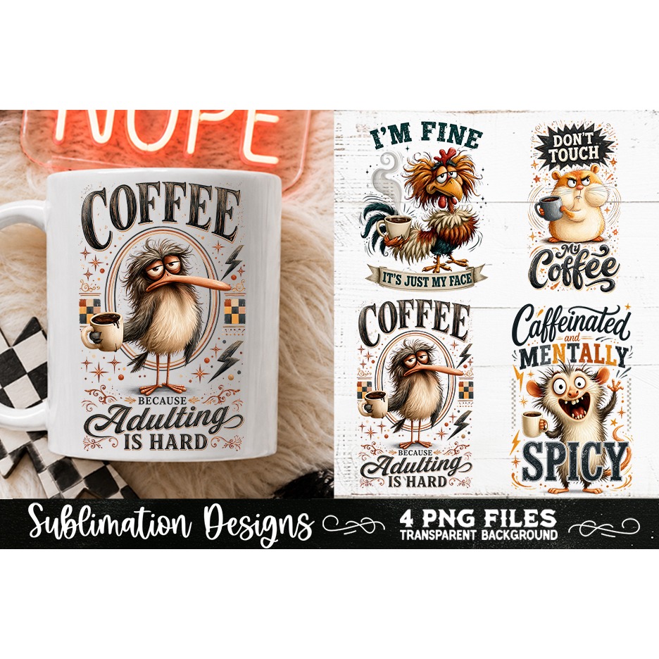Funny Coffee Animals PNG Sublimation Designs 4 Files (9) 4