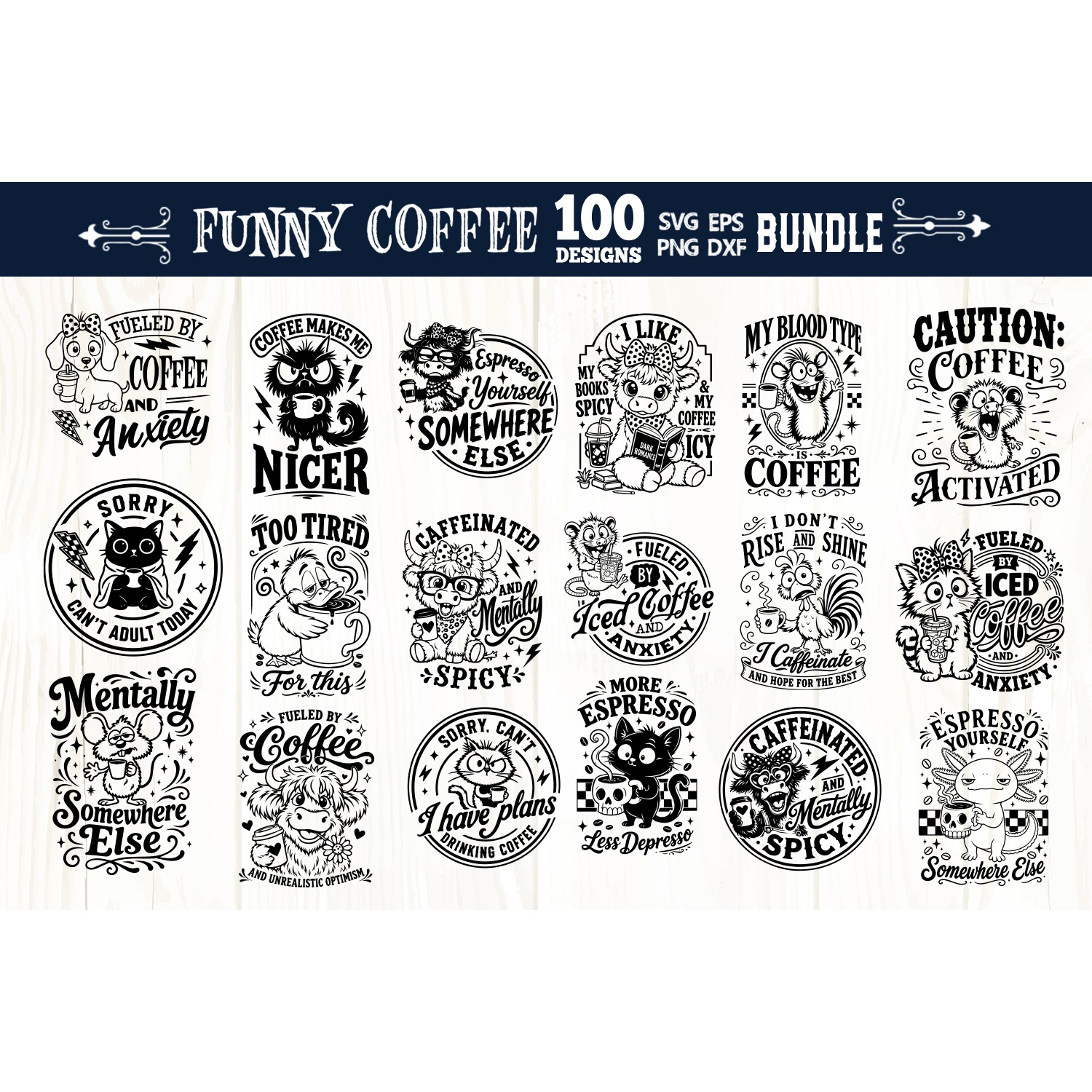 Funny coffee quotes Bundle 100 designs SVG, Funny animals 4