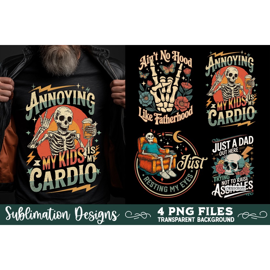 Funny Father's day PNG, DAD sublimation,Skeleton Vintage PNG