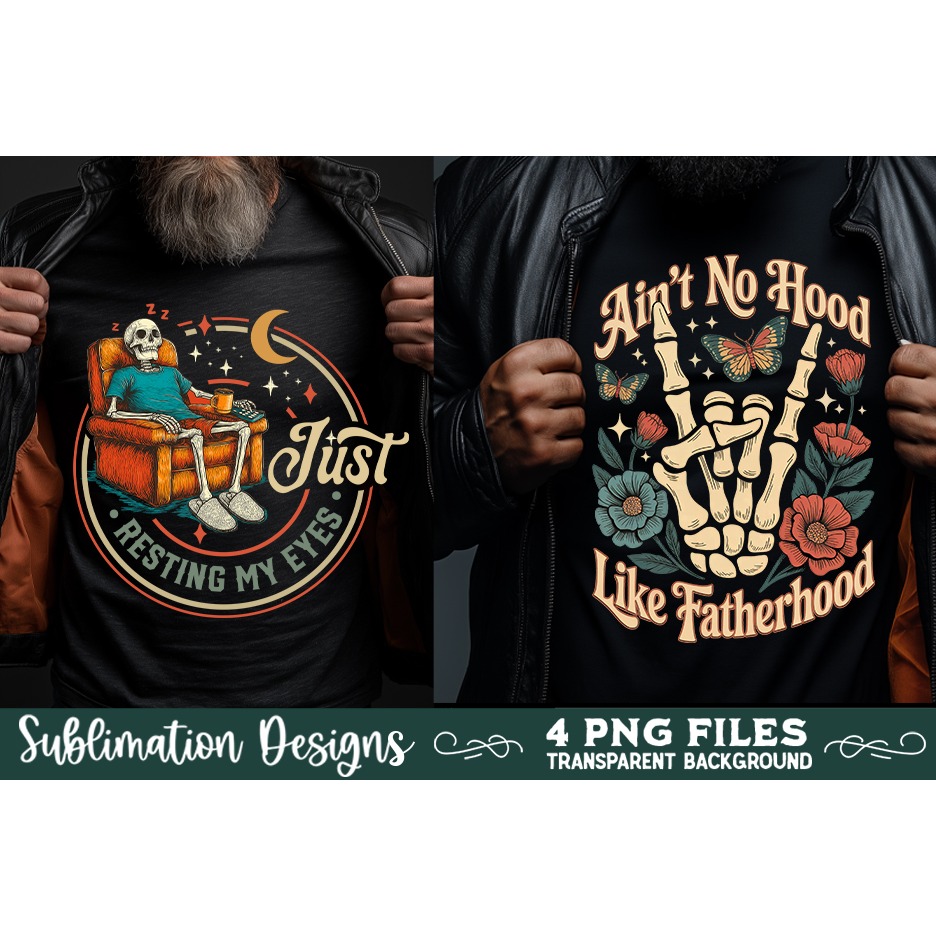 Funny Father's day PNG, DAD sublimation,Skeleton Vintage PNG 3