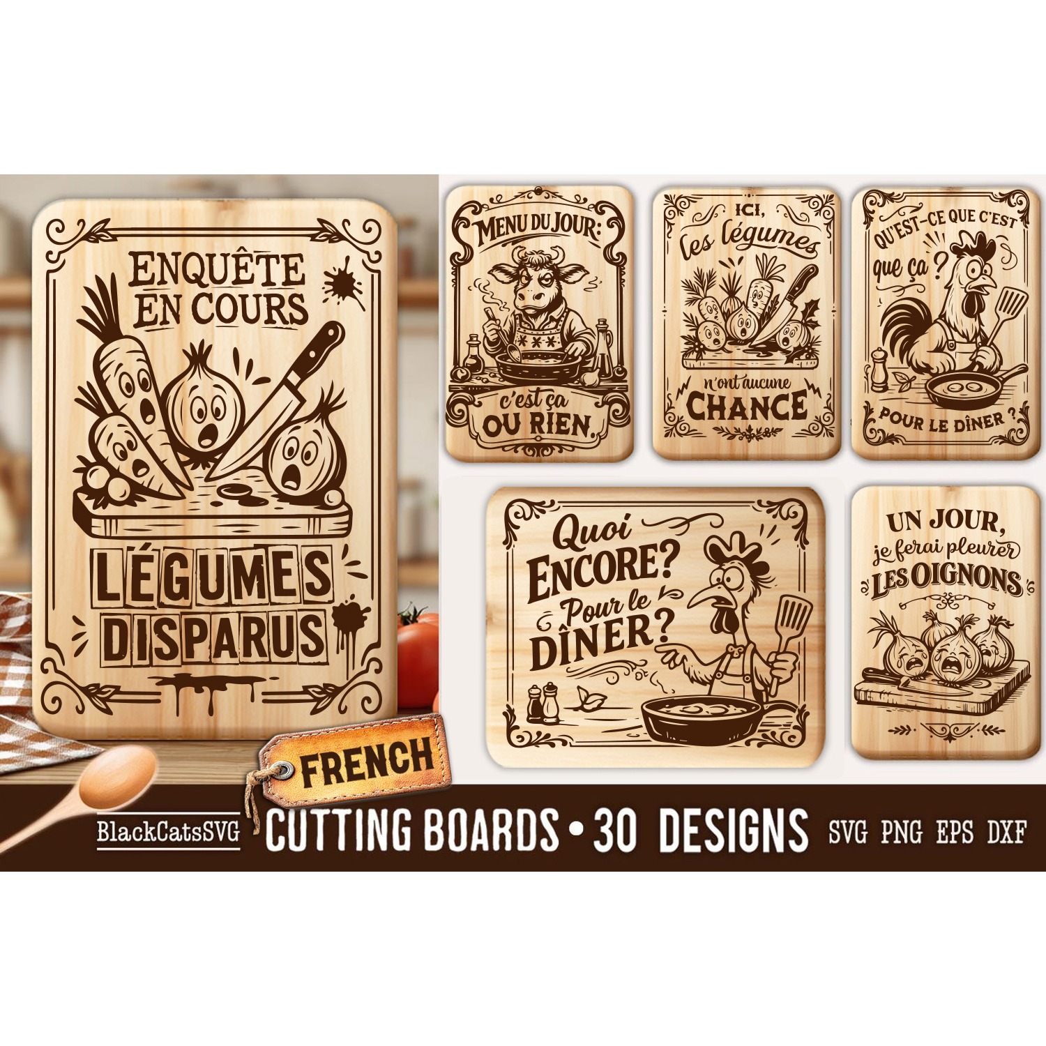 Funny French Kitchen Cutting Board SVG Bundle 30 designs 5