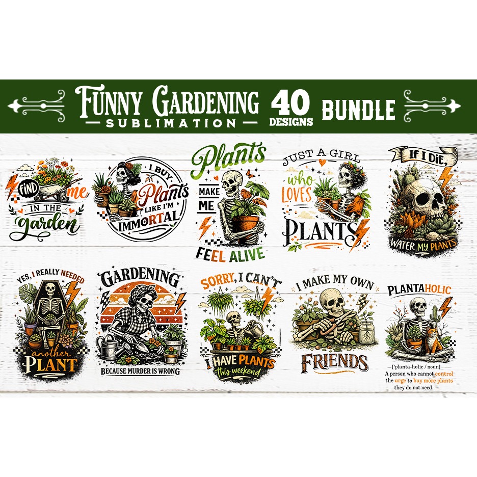 Funny gardening skulls sublimation bundle 40 designs PNG 2