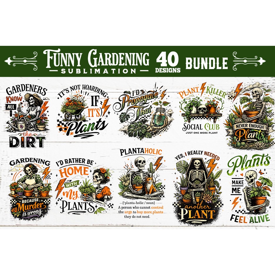 Funny gardening skulls sublimation bundle 40 designs PNG 6