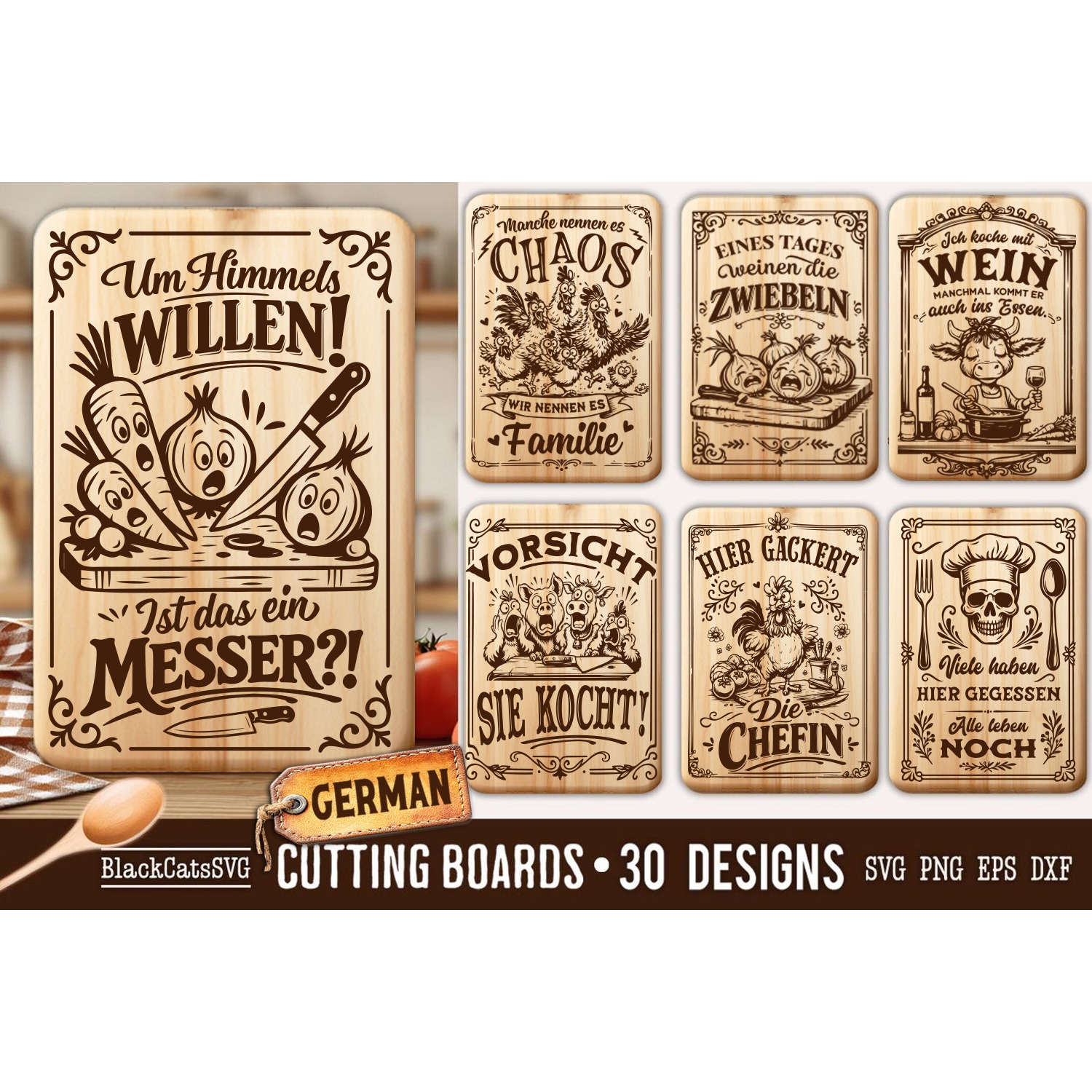 Funny German Kitchen Cutting Board SVG Bundle 30 designs