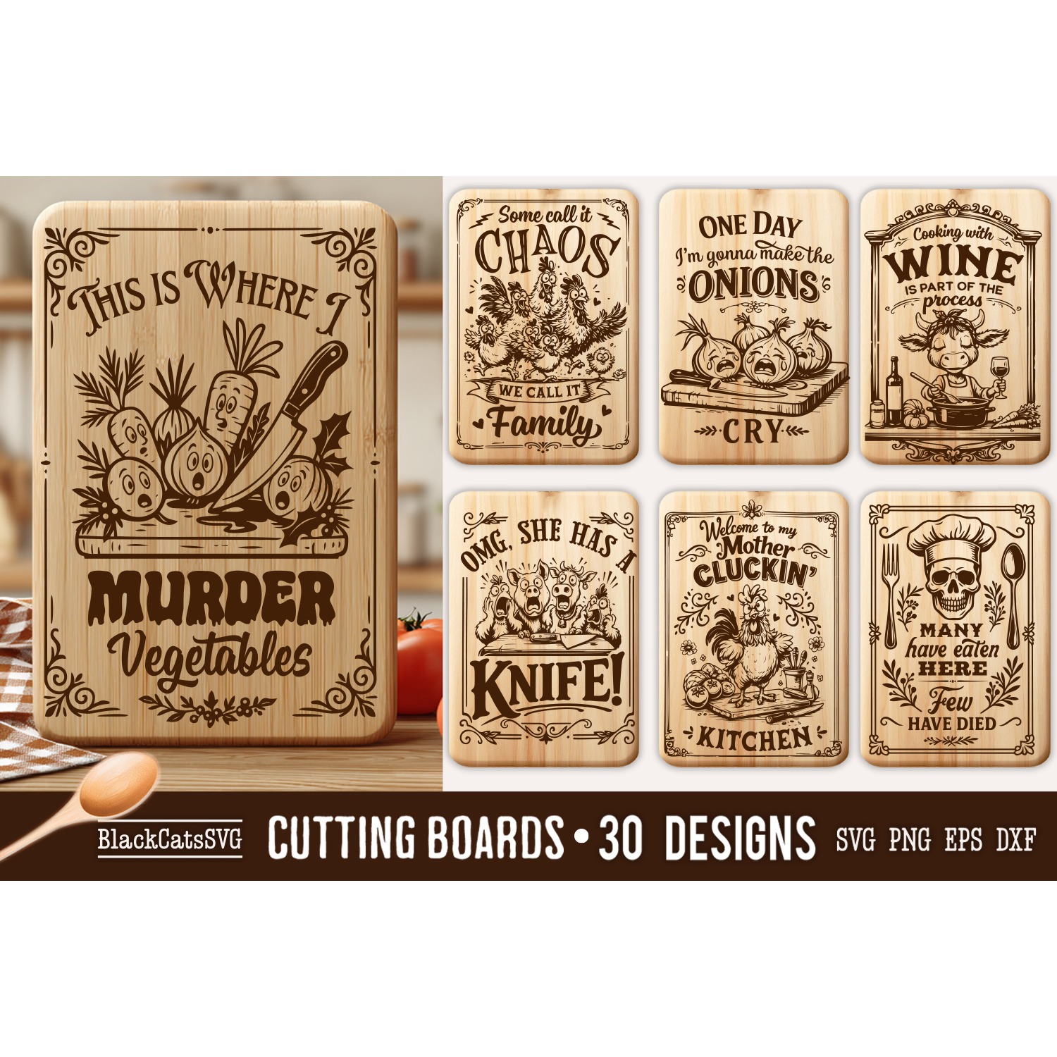 Funny Kitchen Cutting Board SVG Bundle 30 designs
