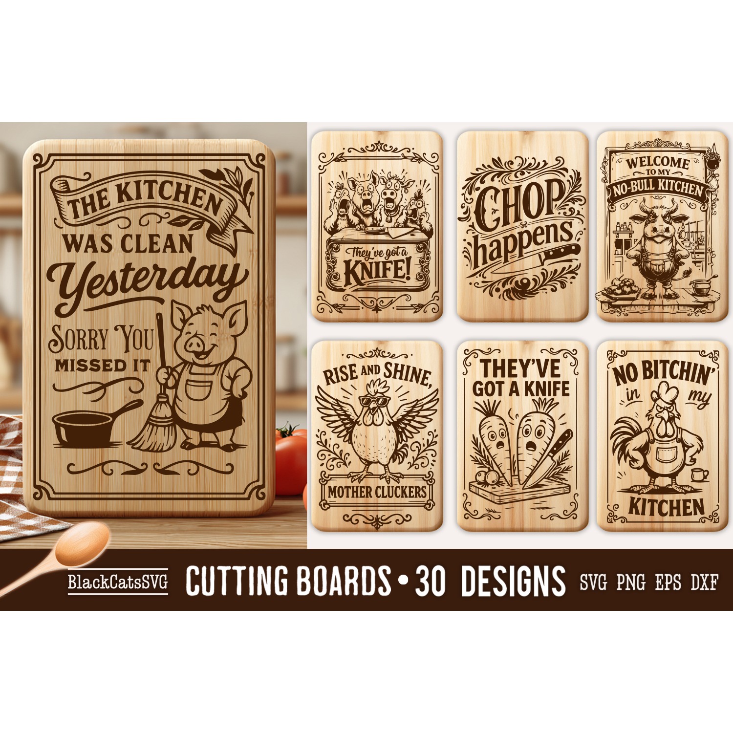 Funny Kitchen Cutting Board SVG Bundle 30 designs 3