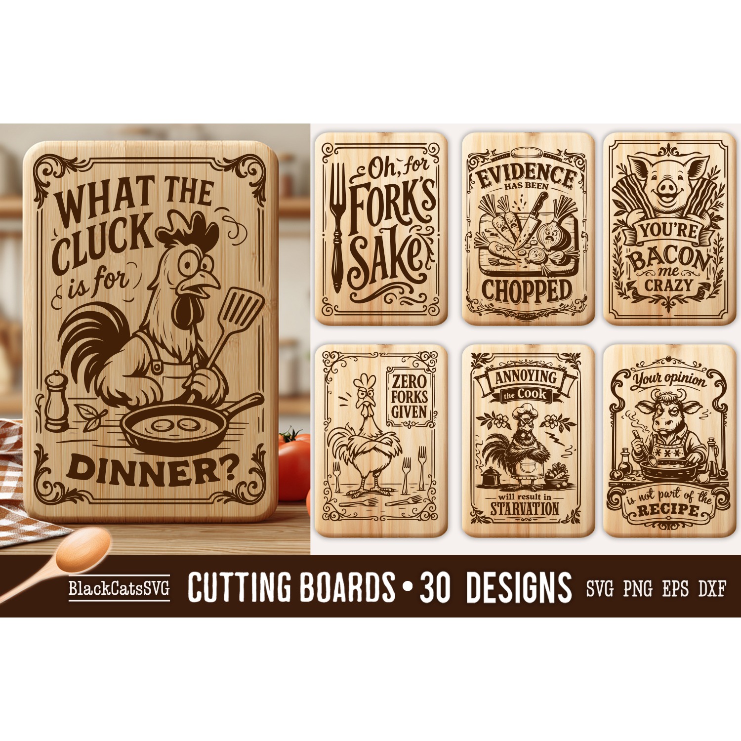 Funny Kitchen Cutting Board SVG Bundle 30 designs 4