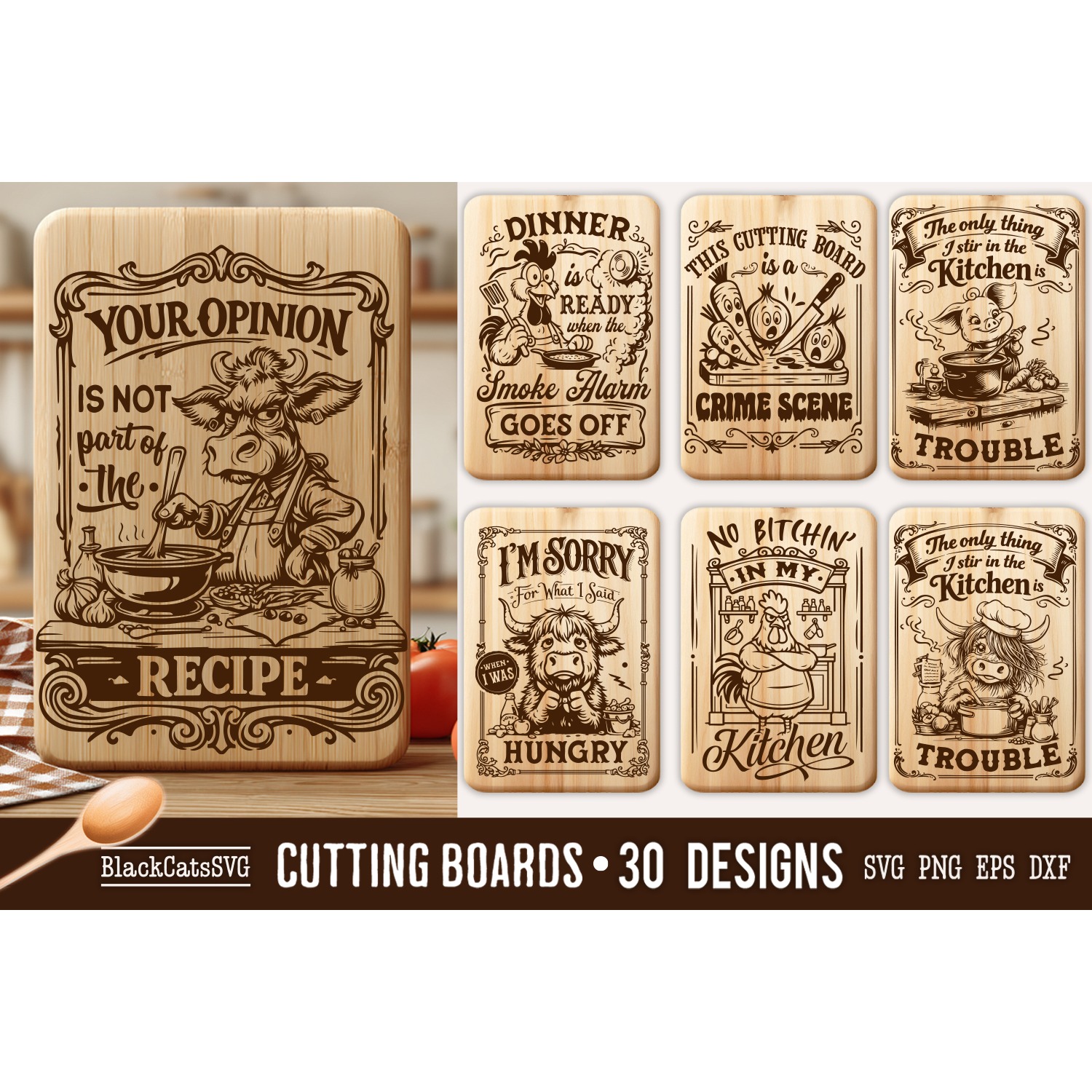 Funny Kitchen Cutting Board SVG Bundle 30 designs 5