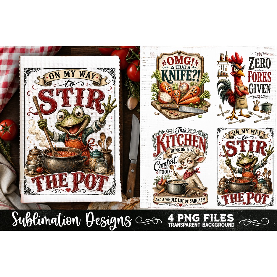 Funny Kitchen Towel 4 PNG Retro PNG Sublimation