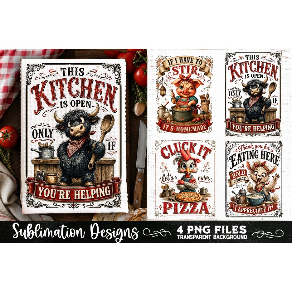 Funny Kitchen Towel 4 PNG Retro PNG Sublimation (10) 4