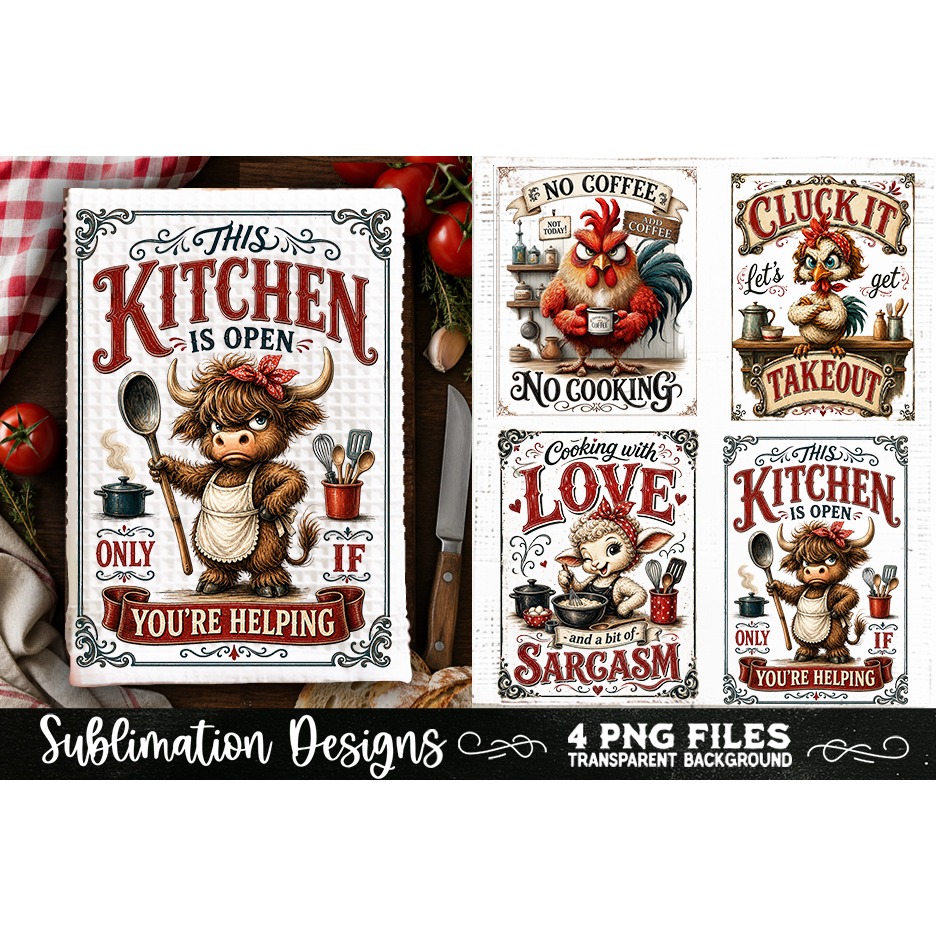 Funny Kitchen Towel 4 PNG Retro PNG Sublimation (12) 3
