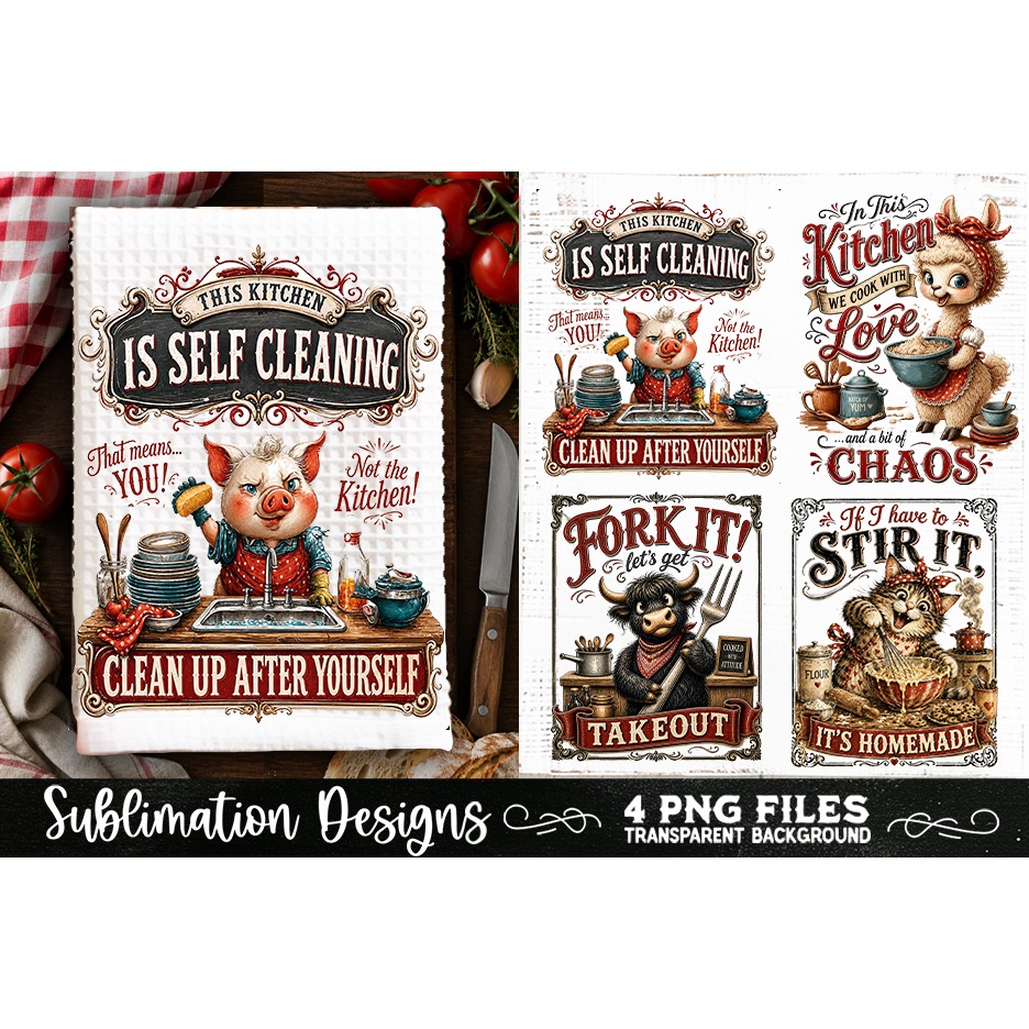 Funny Kitchen Towel 4 PNG Retro PNG Sublimation (13) 2