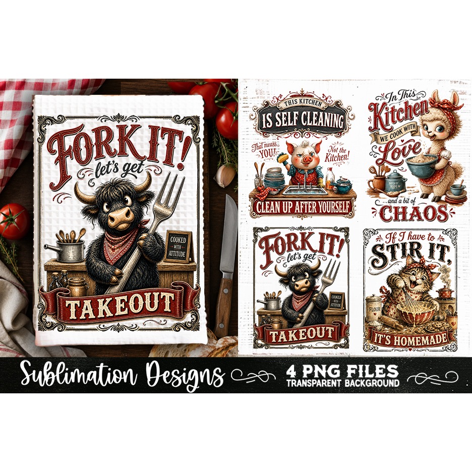 Funny Kitchen Towel 4 PNG Retro PNG Sublimation (13) 3