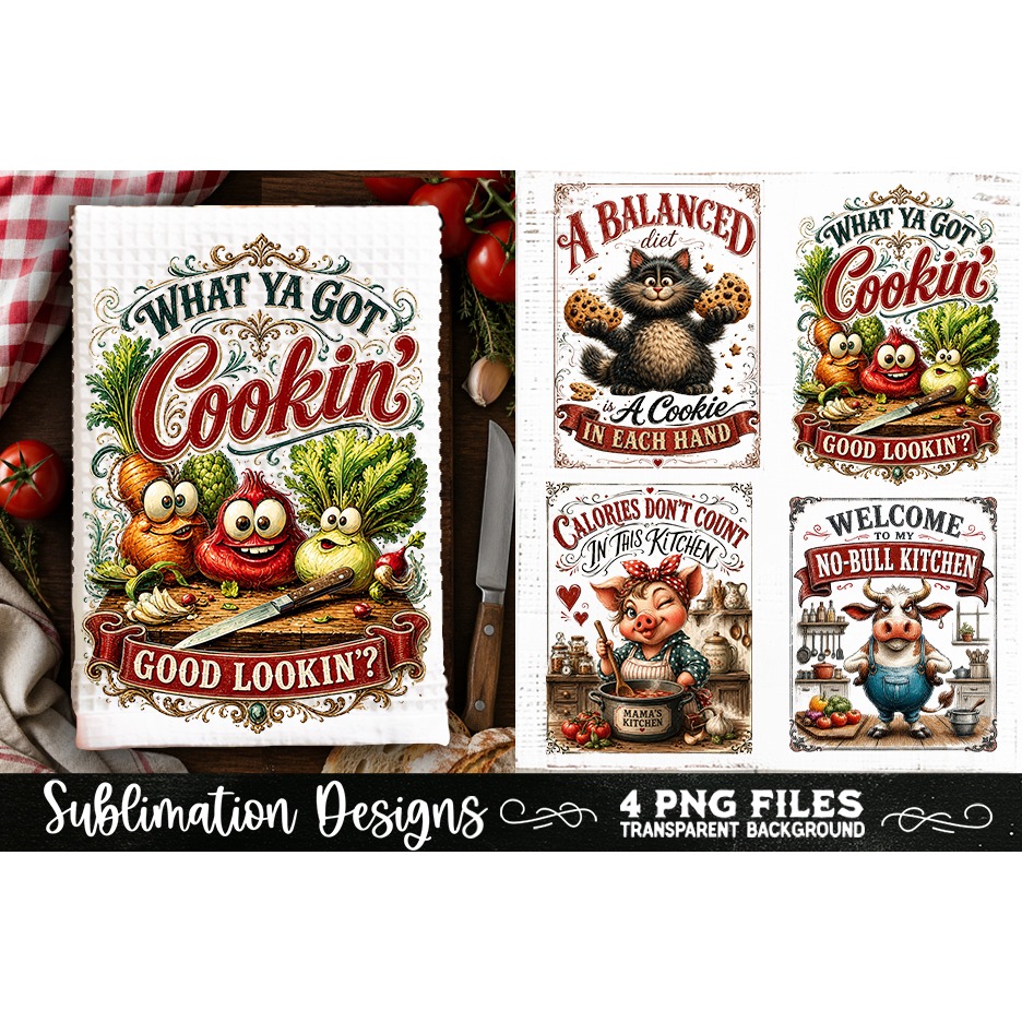 Funny Kitchen Towel 4 PNG Retro PNG Sublimation (16)
