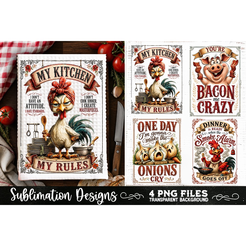 Funny Kitchen Towel 4 PNG Retro PNG Sublimation (23)