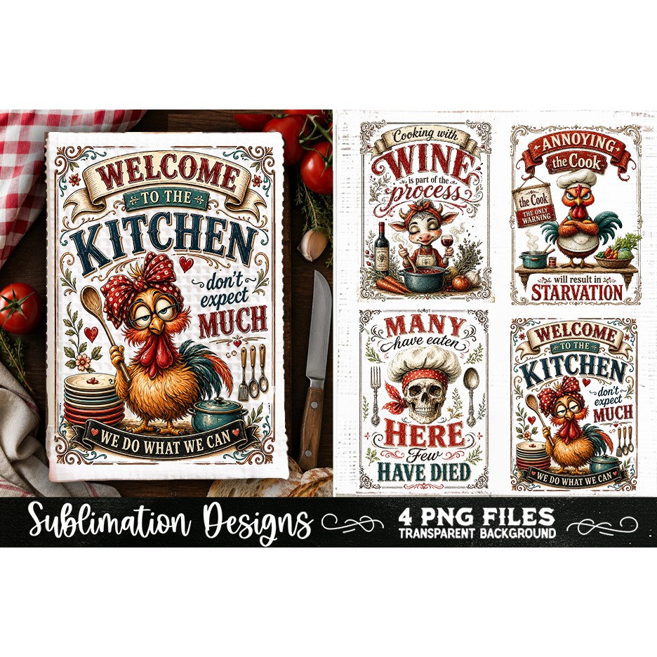 Funny Kitchen Towel 4 PNG Retro PNG Sublimation (24)