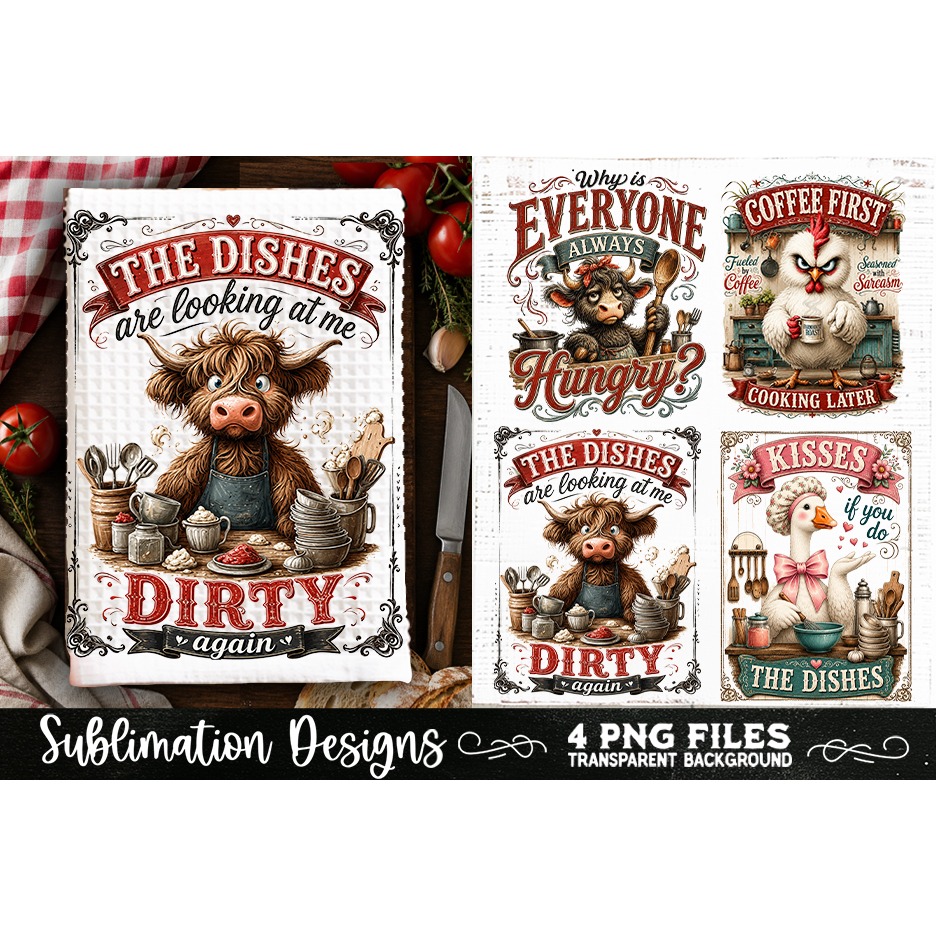 Funny Kitchen Towel 4 PNG Retro PNG Sublimation (4)
