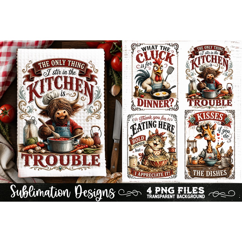 Funny Kitchen Towel 4 PNG Retro PNG Sublimation (5) 4