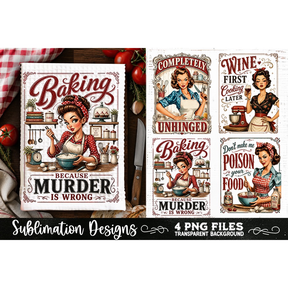 Funny Kitchen Towel 4 PNG Retro Wife PNG Sublimation
