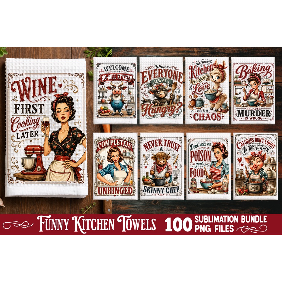 Funny Kitchen Towel Sublimation PNG Bundle 100 Designs 9